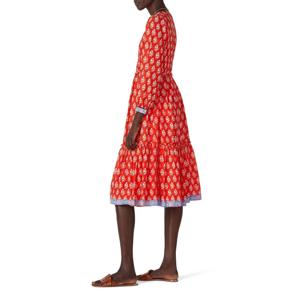 J.Crew 100% Cotton Tiered Floral Midi Dress Cerise Cove Sz 00 Resort Vacation - Picture 3 of 16